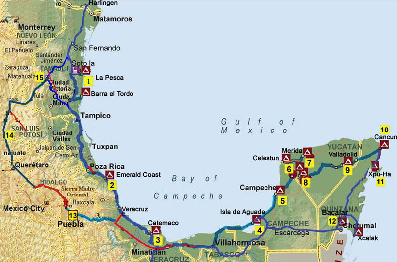 Mexico '09-10 Trip Map